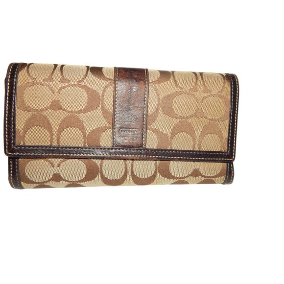 Coach Checkbook Wallet Khaki / Brown - Picture 1 of 11